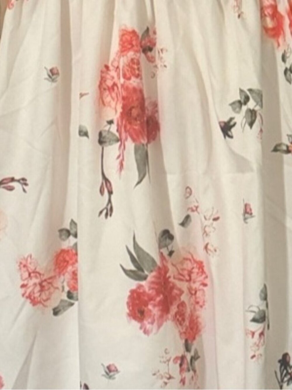White Floral Maxi Dress‎ with Pink Rose Print